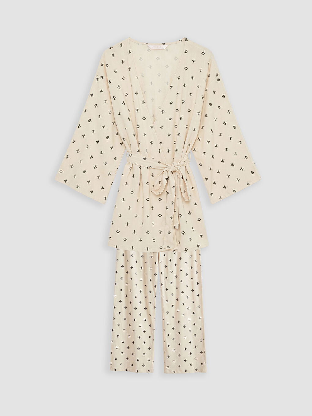 Ekru Şal Yaka Desenli Hamile Pijama Takım