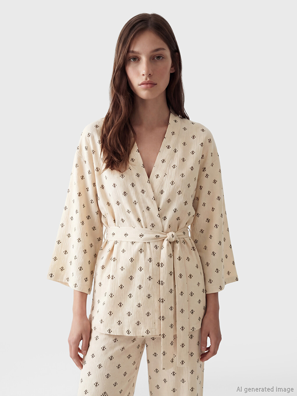 Shawl Collar Patterned Maternity Pyjamas Set