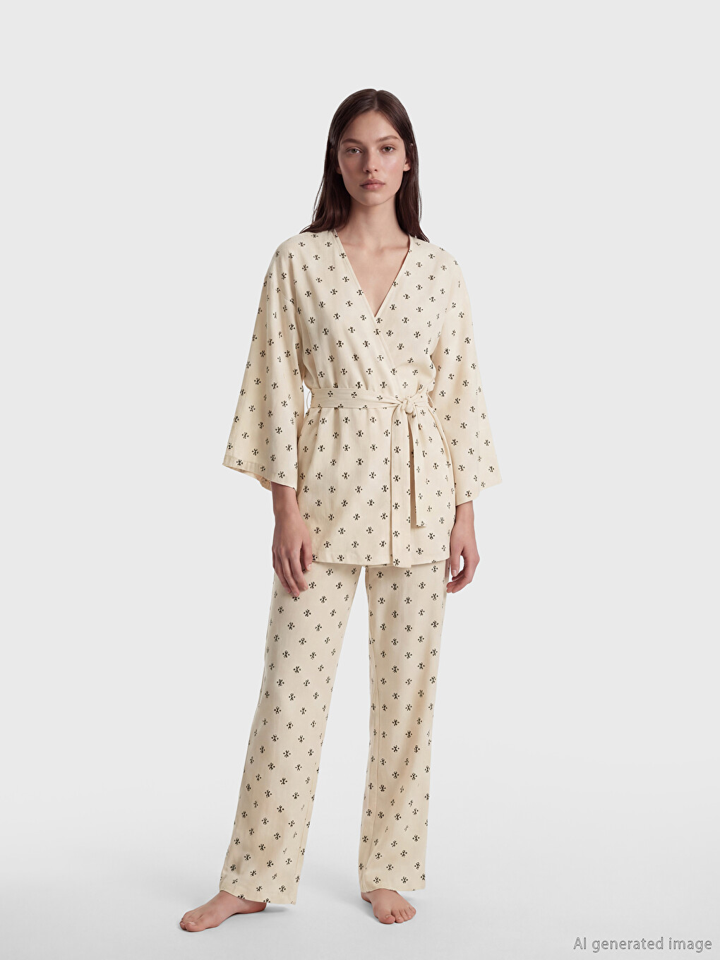 Shawl Collar Patterned Maternity Pyjamas Set-2