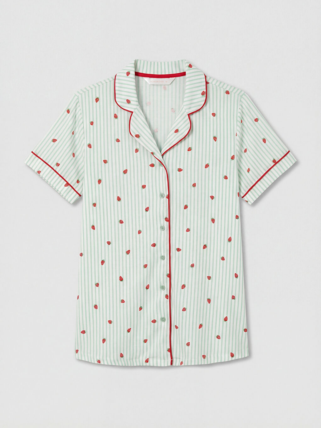 Ekru Gömlek Yaka Çilek Baskılı Hamile Pijama Takımı-1