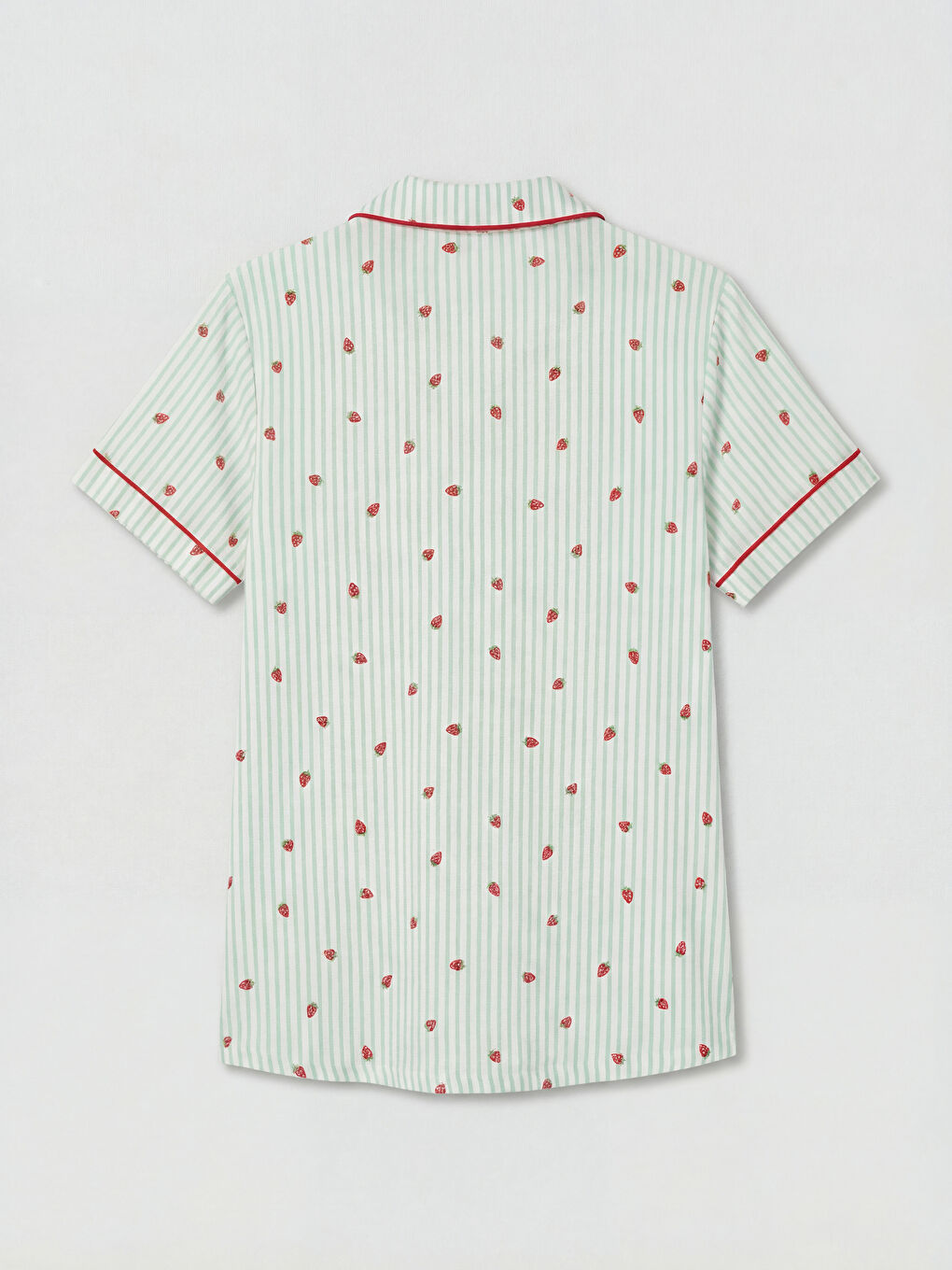 Ekru Gömlek Yaka Çilek Baskılı Hamile Pijama Takımı-2