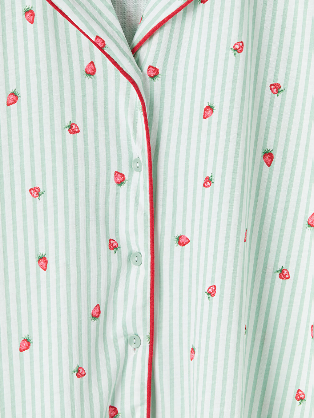 Ekru Gömlek Yaka Çilek Baskılı Hamile Pijama Takımı-12