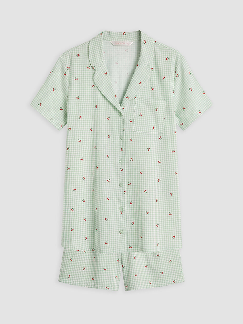 Ekru Gömlek Yaka Hamile Şortlu Pijama Takımı