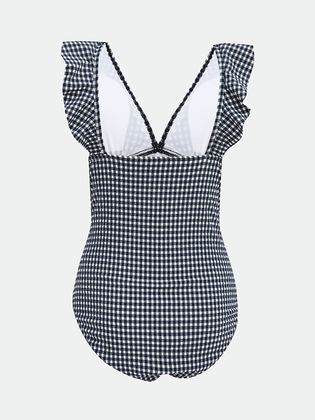 Women's V Neck Plaid Frilled Swimsuit-1