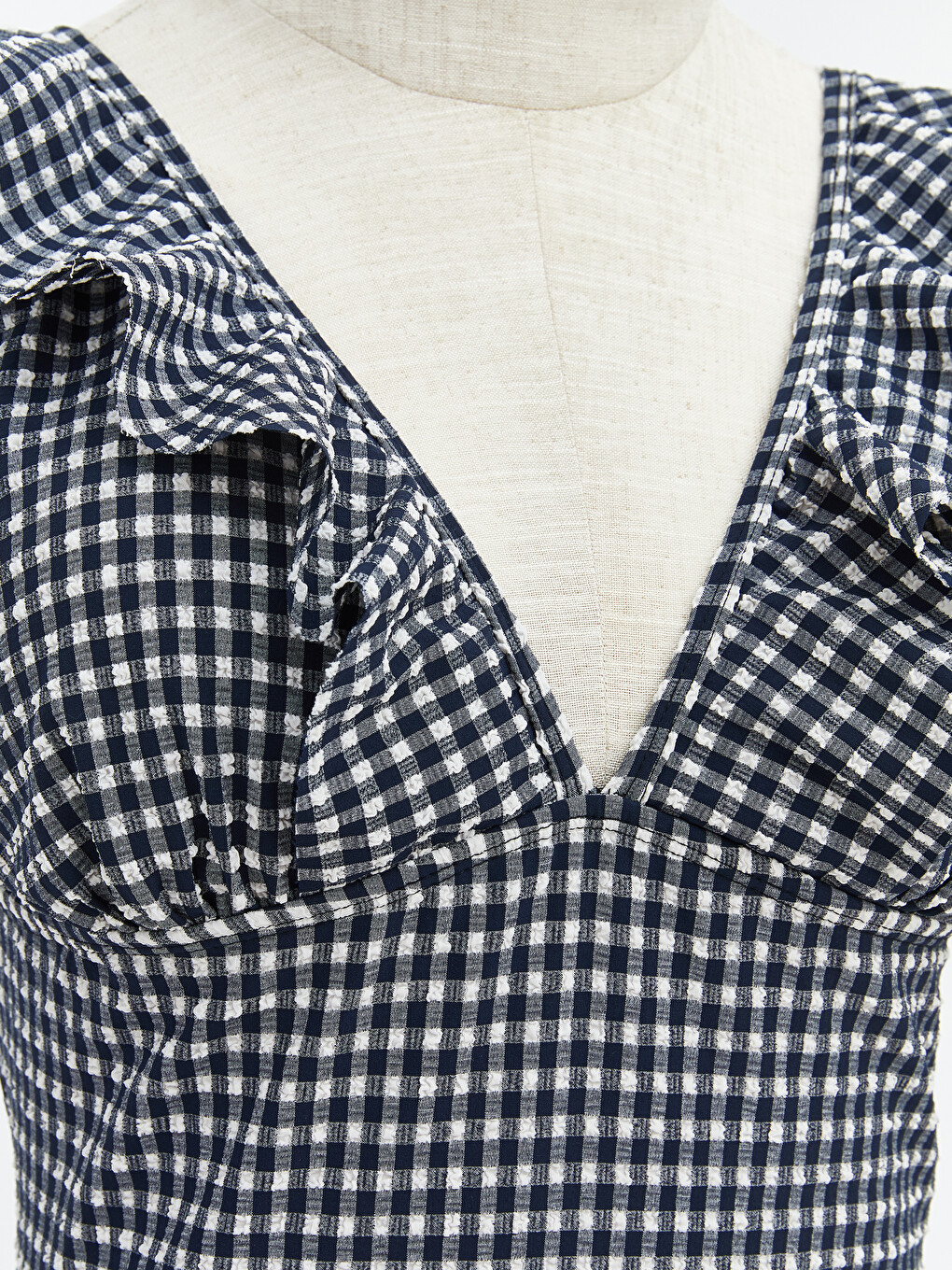 Women's V Neck Plaid Frilled Swimsuit-2