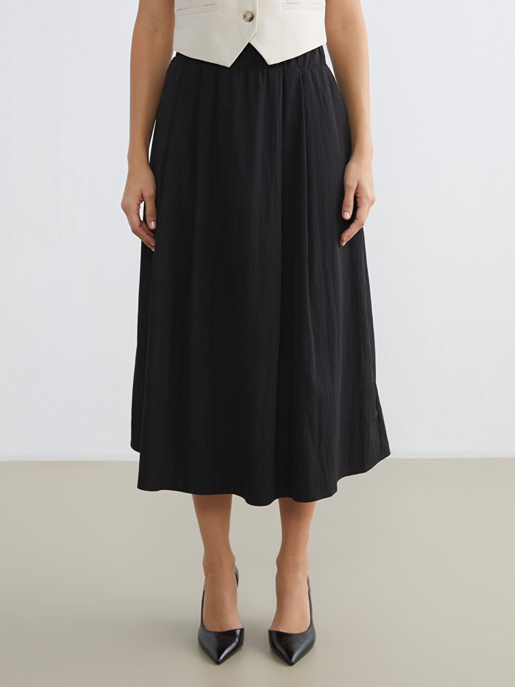 Elasticated Waist Pleated Skirt-1