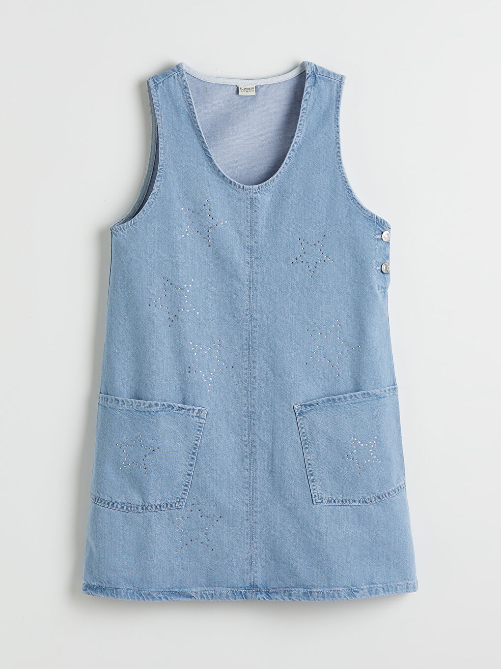 Mavi Taşlı Kız Çocuk Jean Salopet Elbise