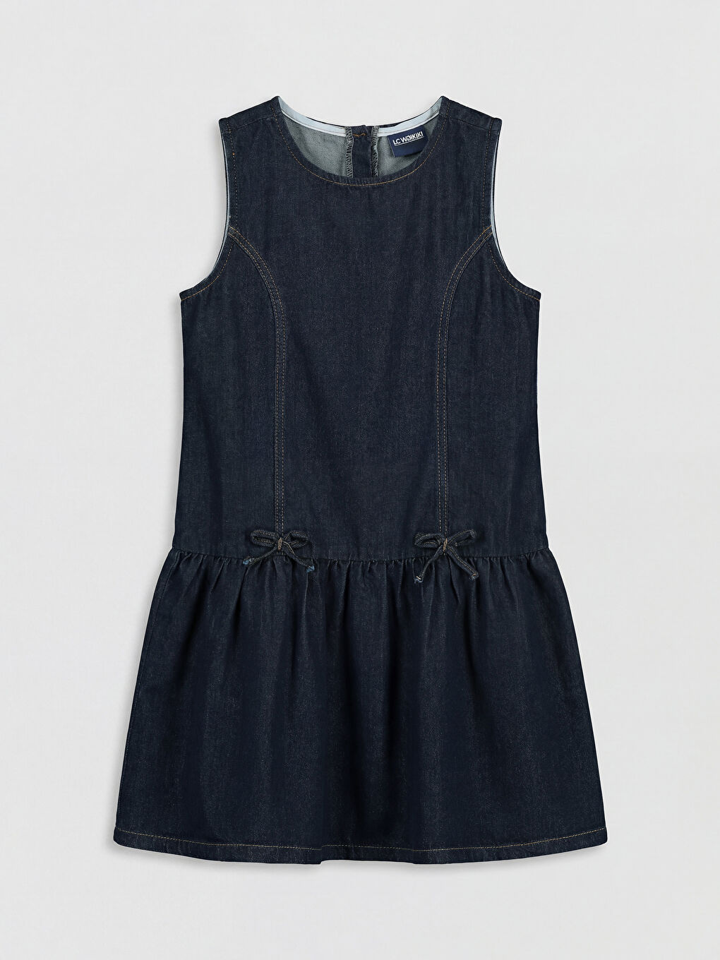 İndigo  Fiyonk Detaylı Kız Çocuk Denim Elbise