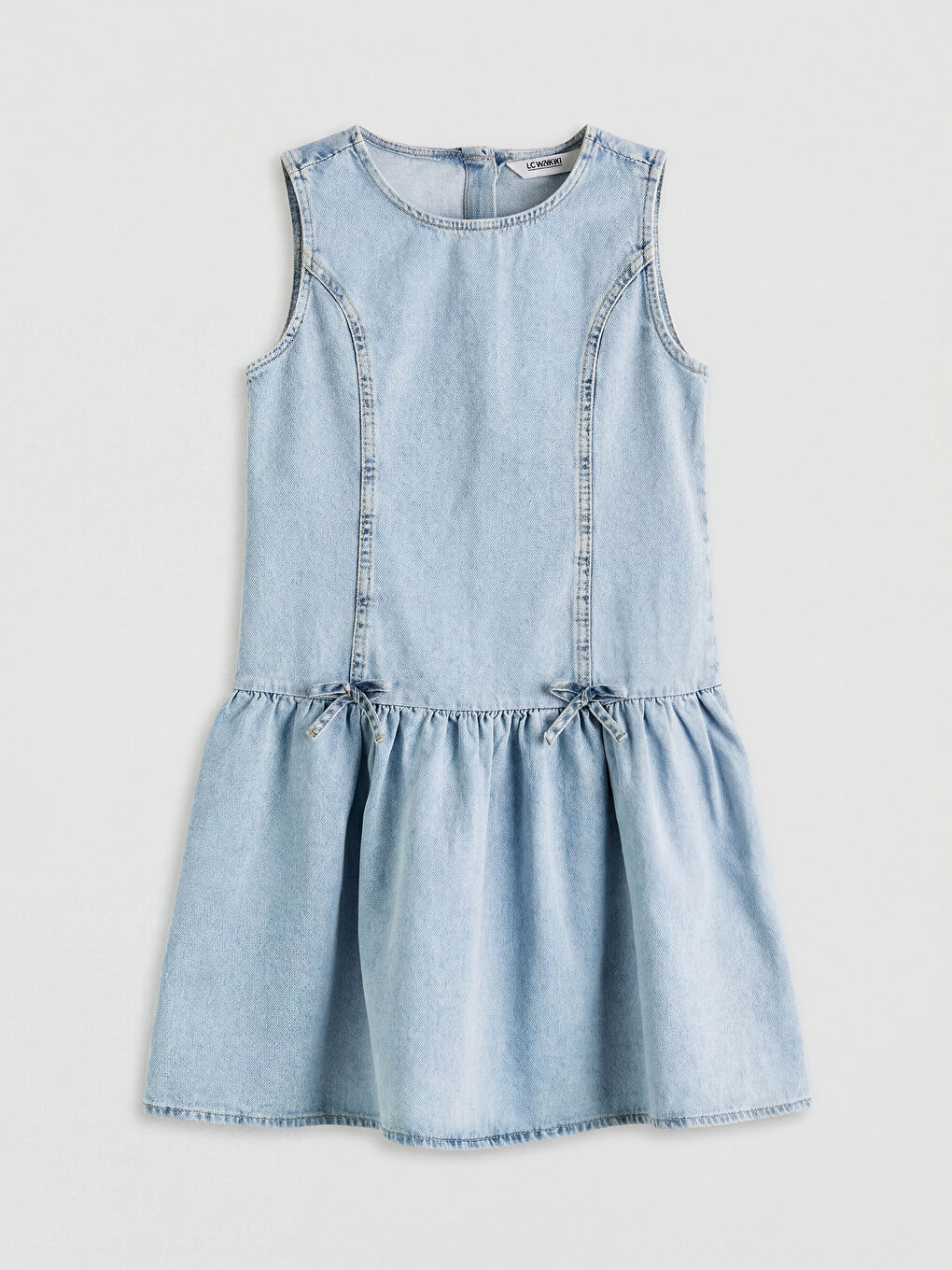 Mavi Fiyonk Detaylı Kız Çocuk Jean Elbise
