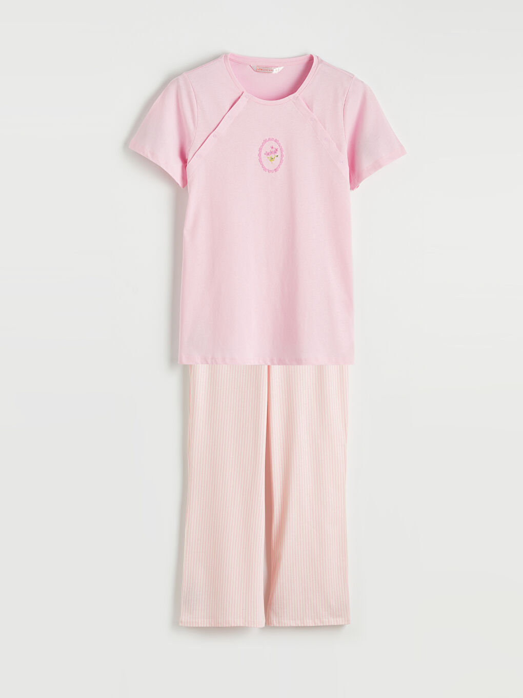 Pembe Bisiklet Yaka Baskılı Hamile Pijama Takım