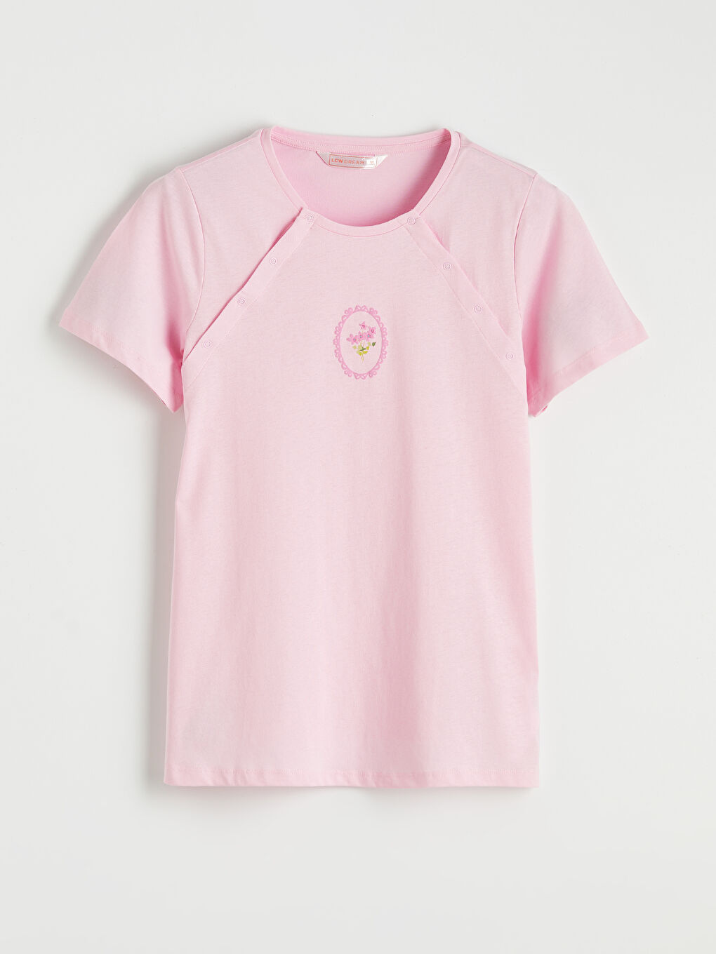 Pembe Bisiklet Yaka Baskılı Hamile Pijama Takım-1