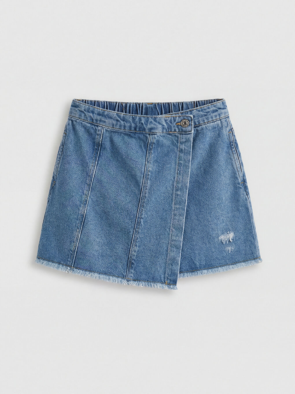 İndigo Yırtık Detaylı Kız Çocuk Şort Etek