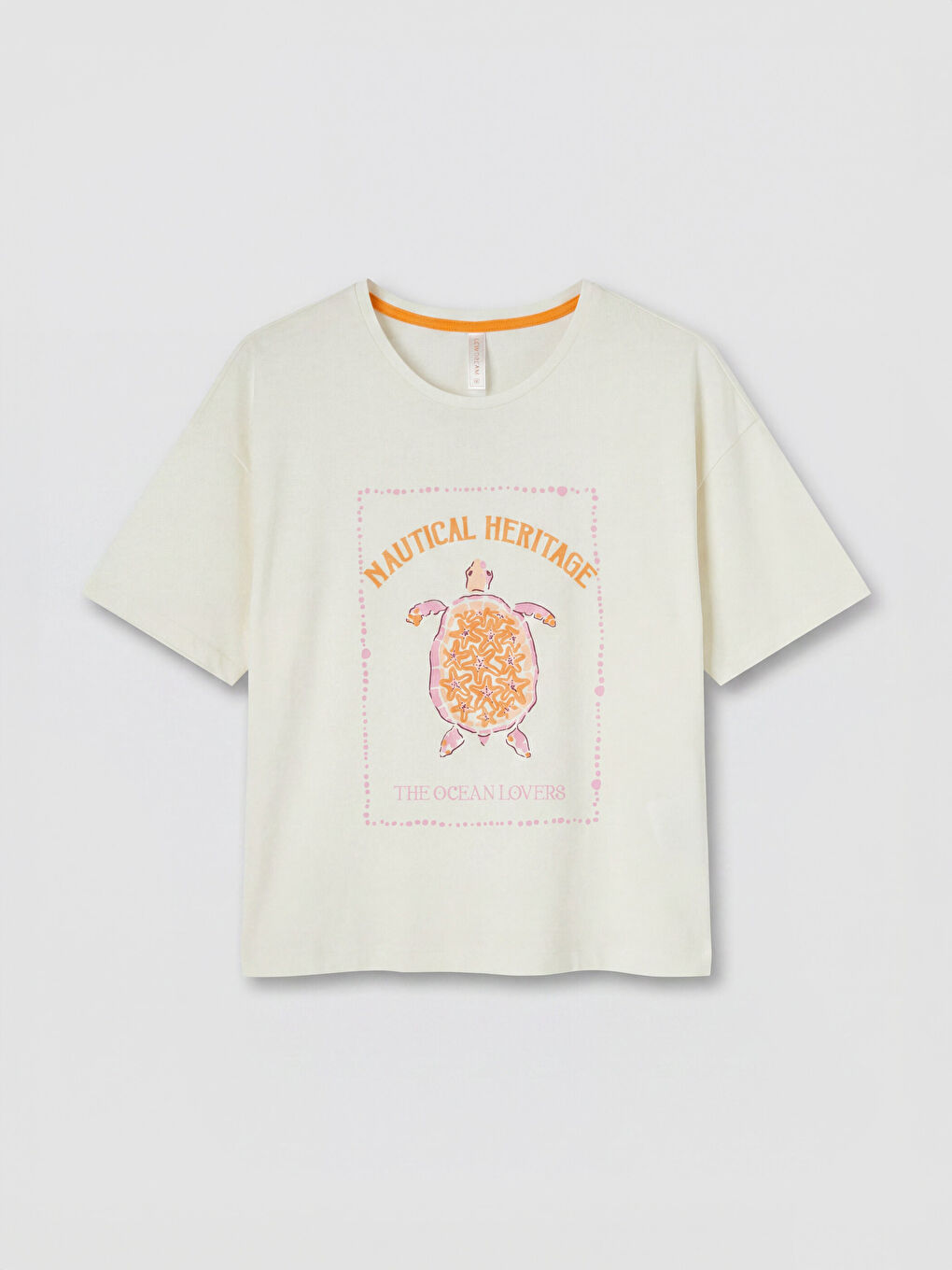 Ekru Bisiklet Yaka Baskılı Kadın Pijama Üstü