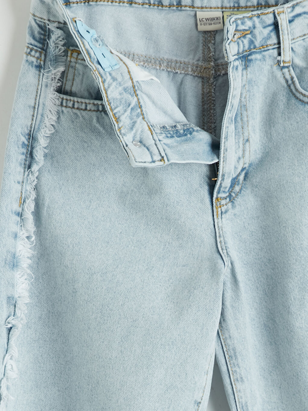 Mavi Wideleg Stitch Baskılı Kız Çocuk Jean Pantolon-2