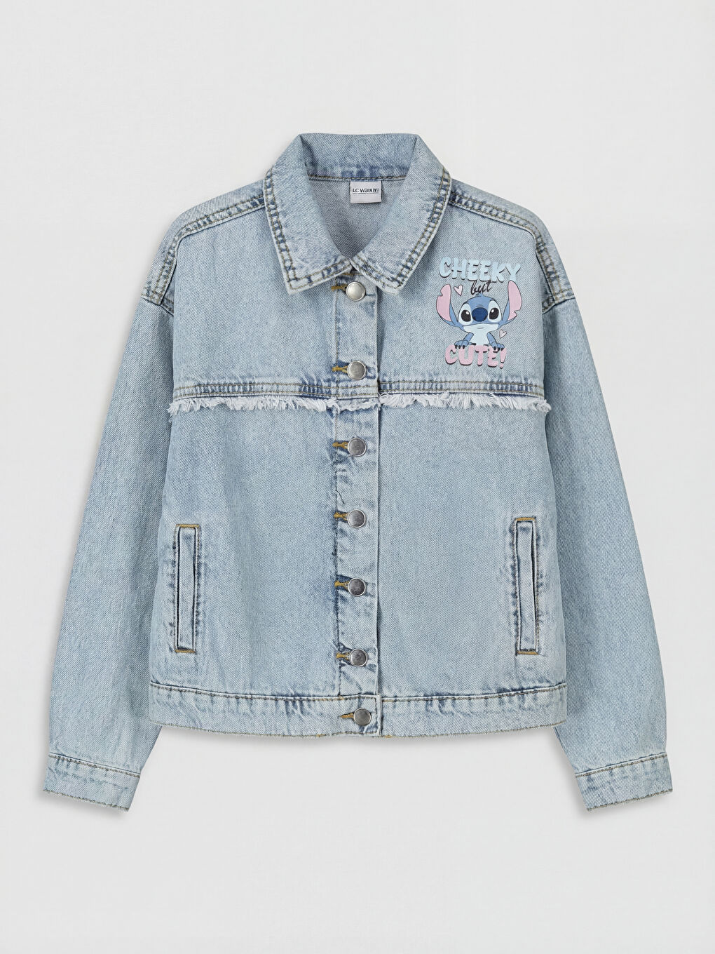 Mavi Stitch Baskılı Kız Çocuk Jean Ceket