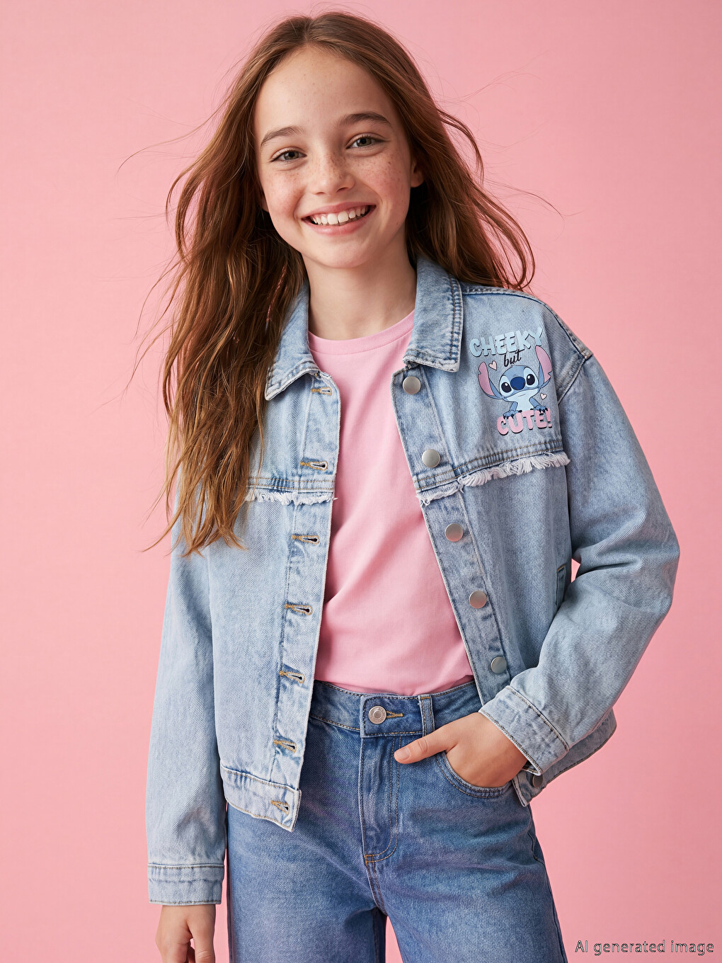 Mavi Stitch Baskılı Kız Çocuk Jean Ceket-2