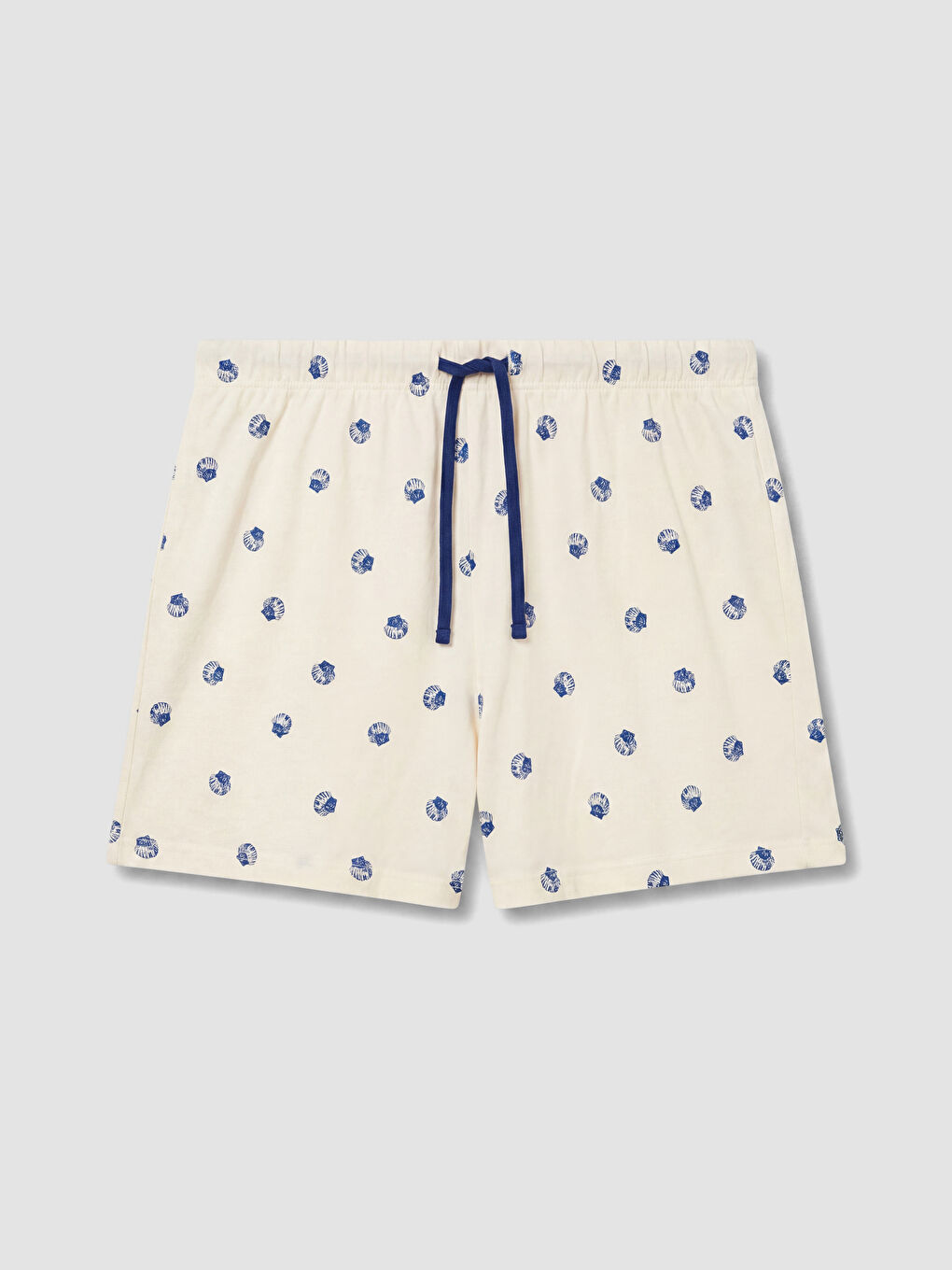 Ekru Beli Lastikli Desenli Kadın Pijama Şort-1