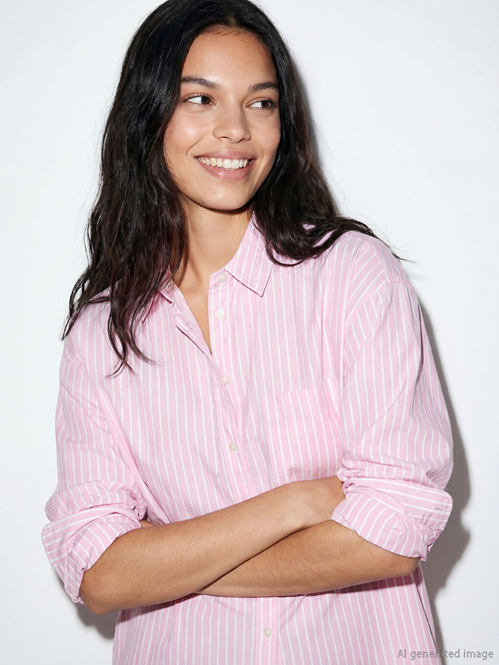 Prugasta košulja od mešavine lana, prevelika, za žene