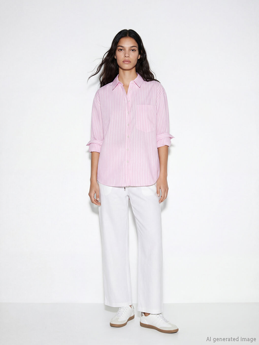 Prugasta košulja od mešavine lana, prevelika, za žene-1