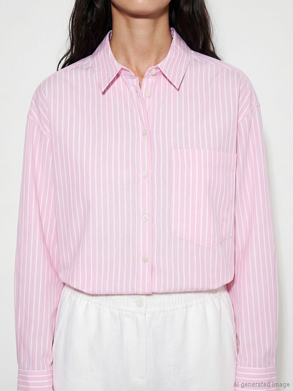 Prugasta košulja od mešavine lana, prevelika, za žene-2