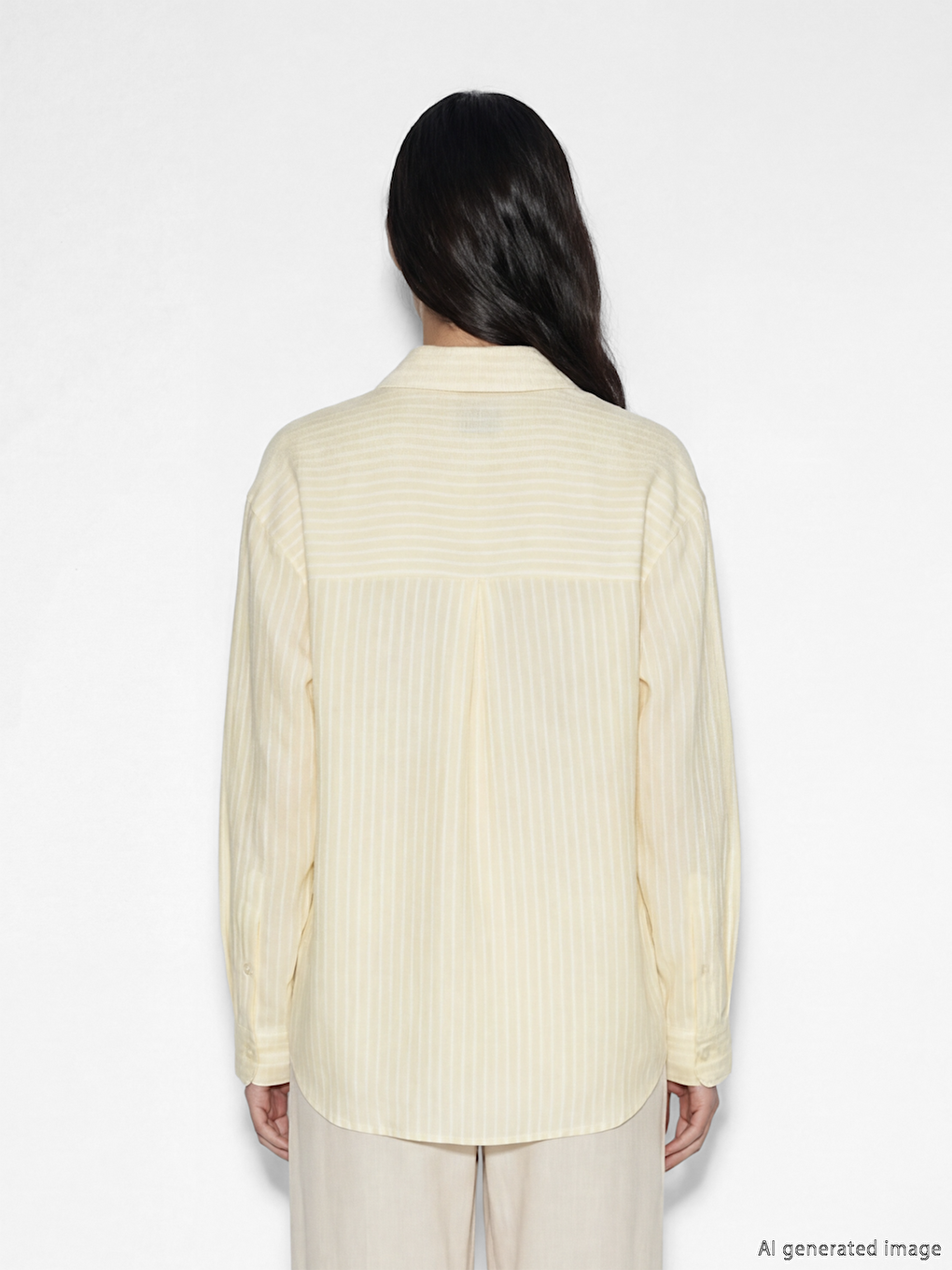 Çizgili Keten Karışımlı Oversize Kadın Gömlek-3