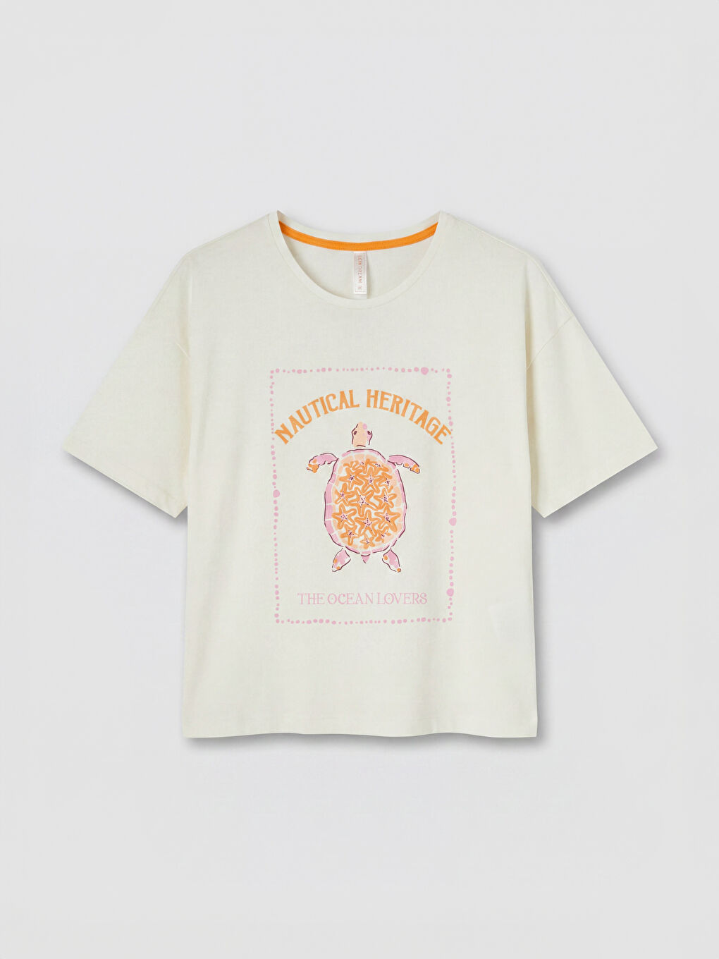 Ekru Bisiklet Yaka Baskılı Kadın Şortlu Pijama Takımı-1