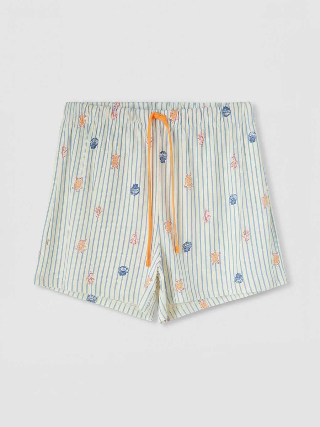 Ekru Bisiklet Yaka Baskılı Kadın Şortlu Pijama Takımı-3