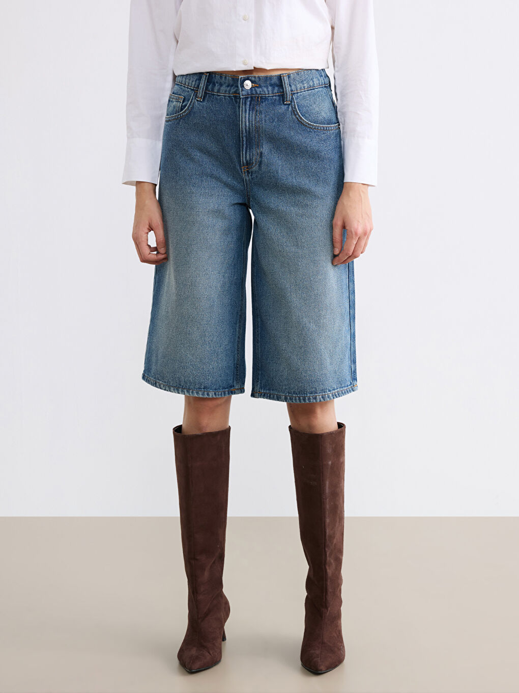 Bermuda Fit Kadın Jean Şortolon-1