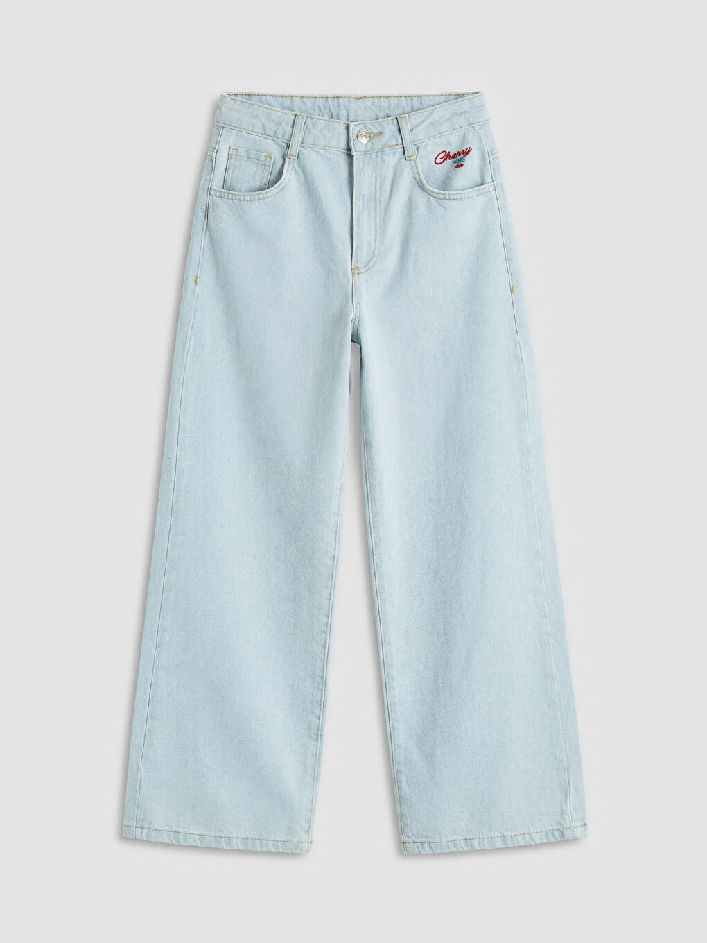 İndigo Wideleg Nakışlı Kız Çocuk Jean Pantolon