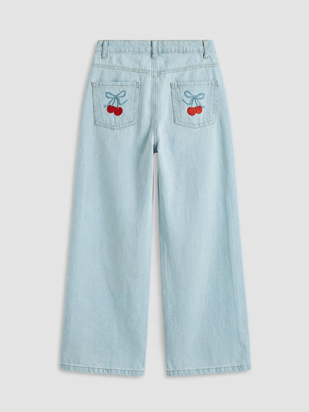 İndigo Wideleg Nakışlı Kız Çocuk Jean Pantolon-1