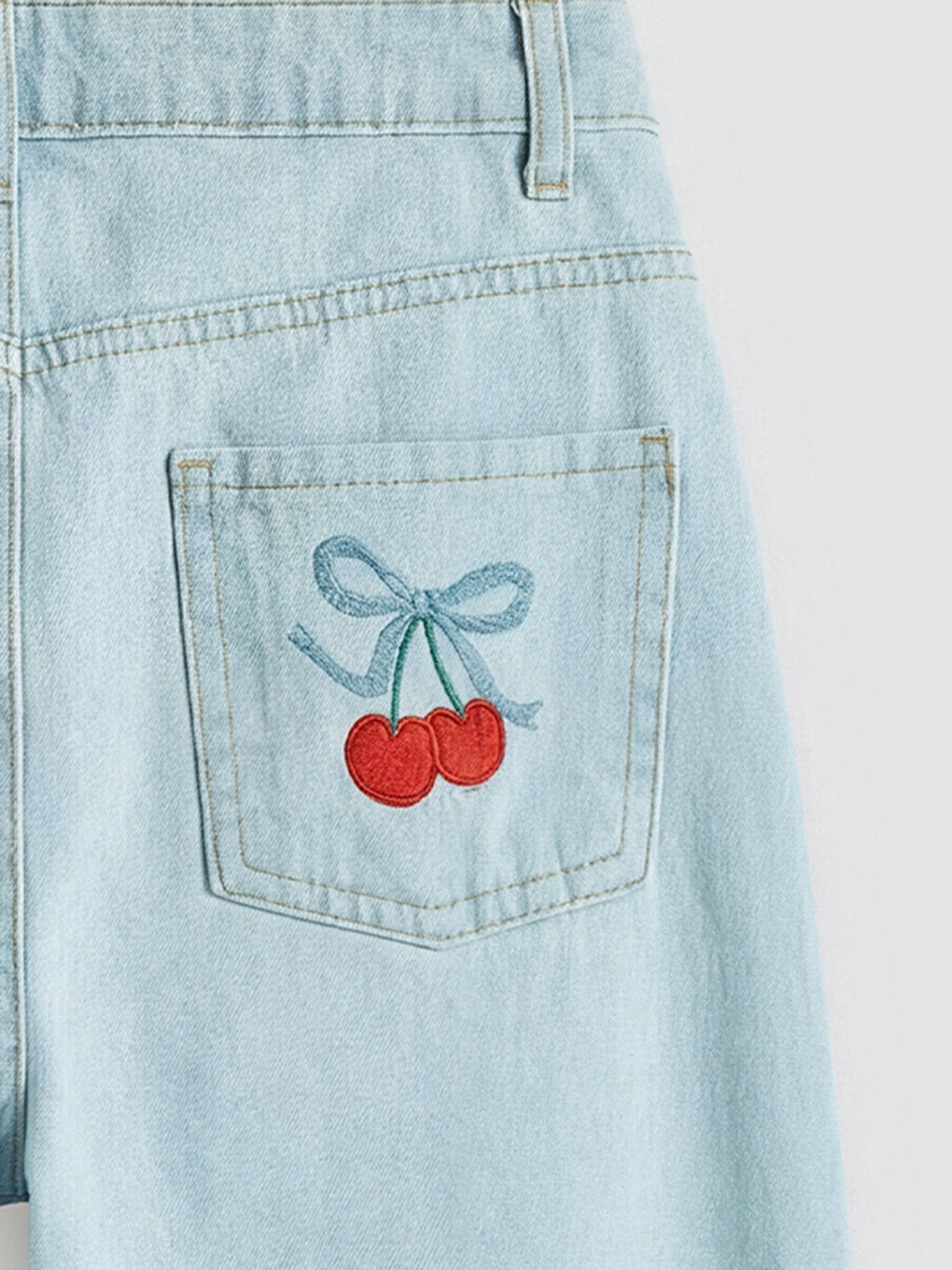 İndigo Wideleg Nakışlı Kız Çocuk Jean Pantolon-2