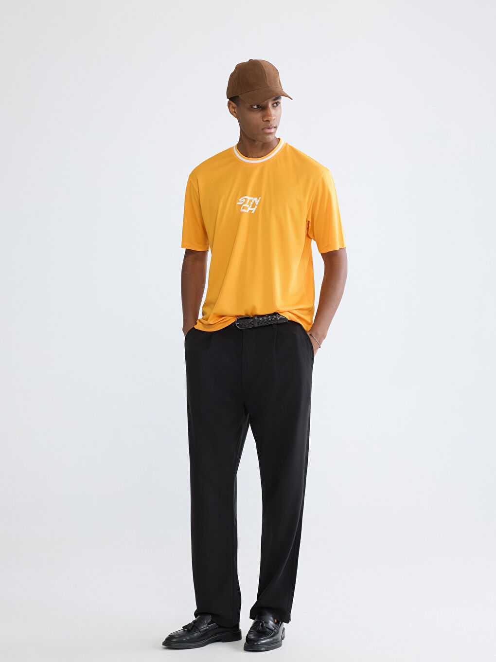 Turuncu Bisiklet Yaka Baskılı Erkek Tişört-1