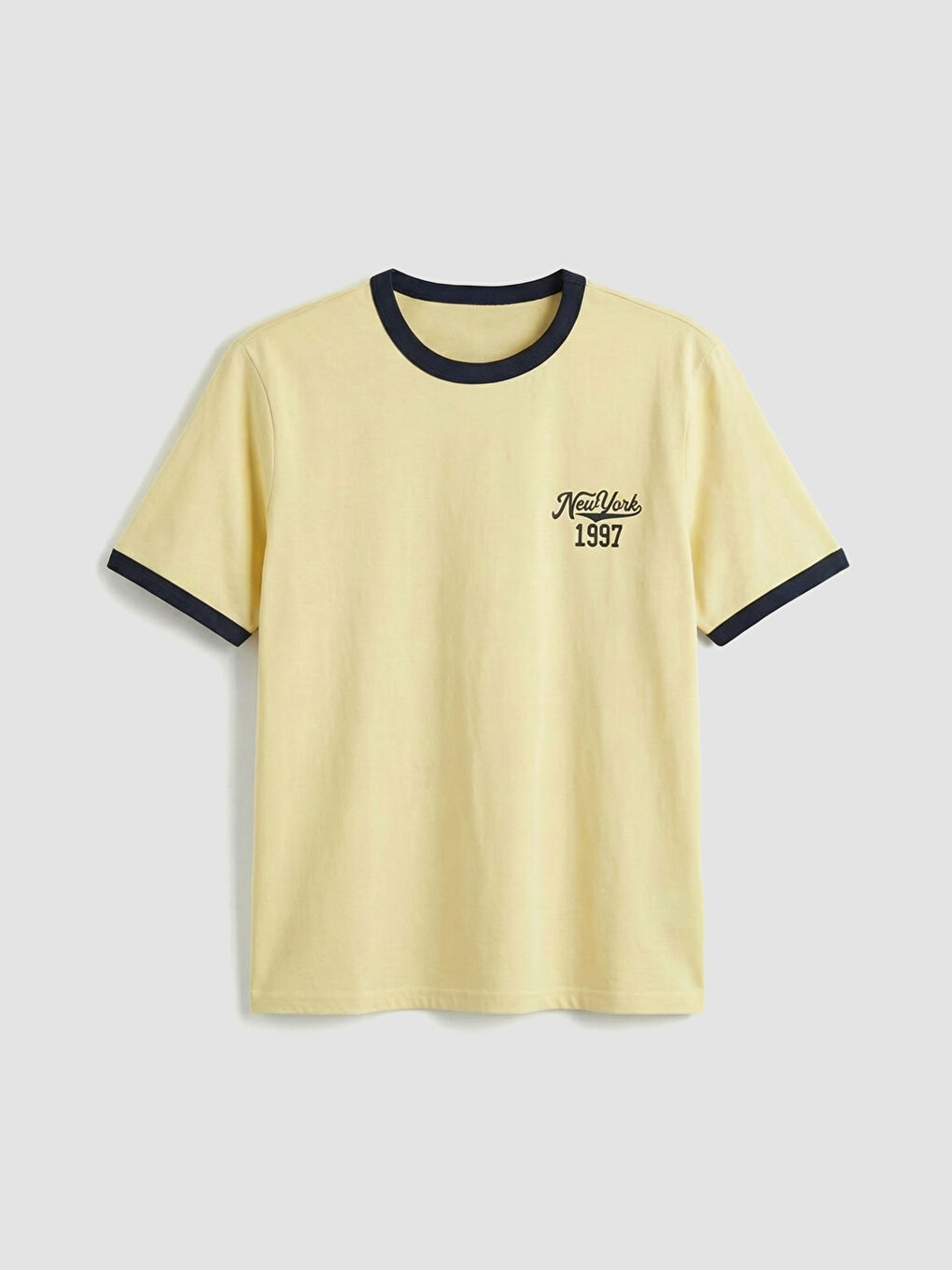 Sarı Standart Kalıp New York Nakışlı Erkek Tişört-4
