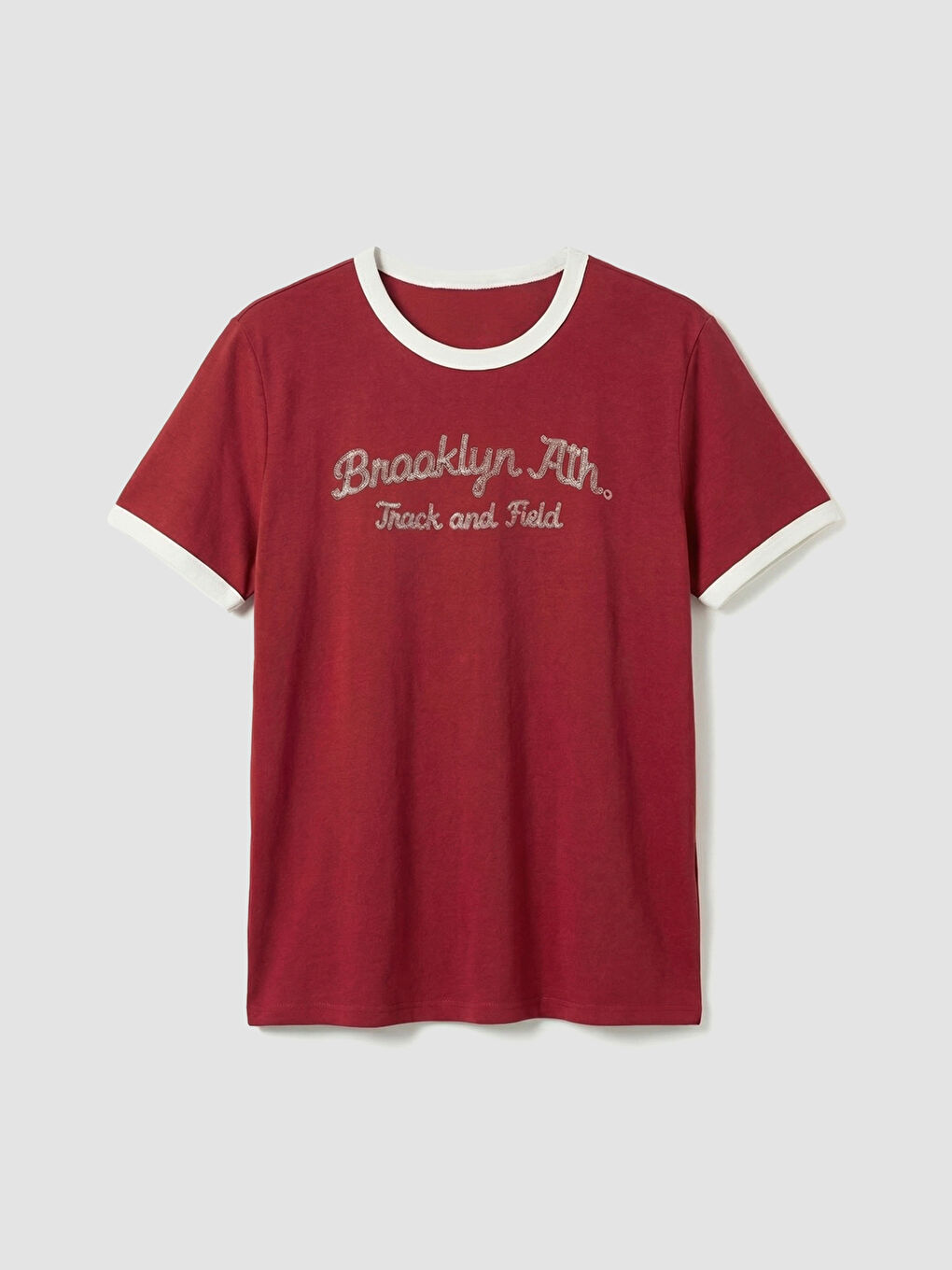 Kırmızı Bisiklet Yaka Brooklyn Baskılı Erkek Tişört-4