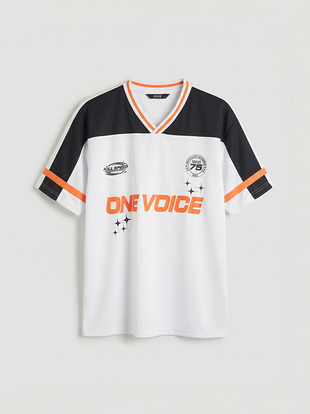 Ekru Oversize Baskılı V Yaka Erkek Tişört-5