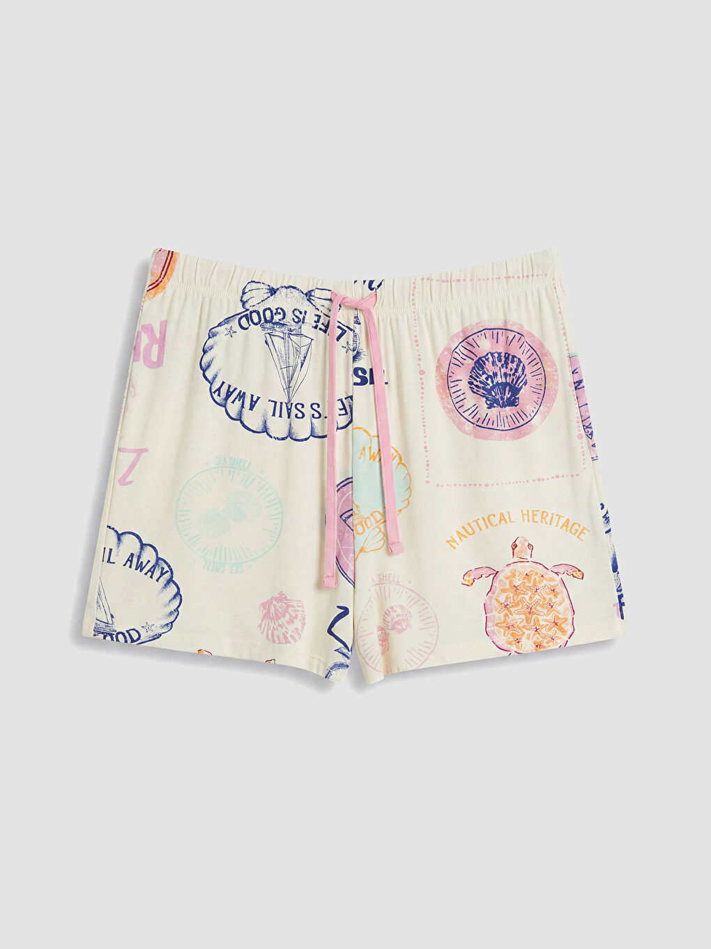 Bej Bisiklet Yaka Kadın Şortlu Pijama Takımı-3