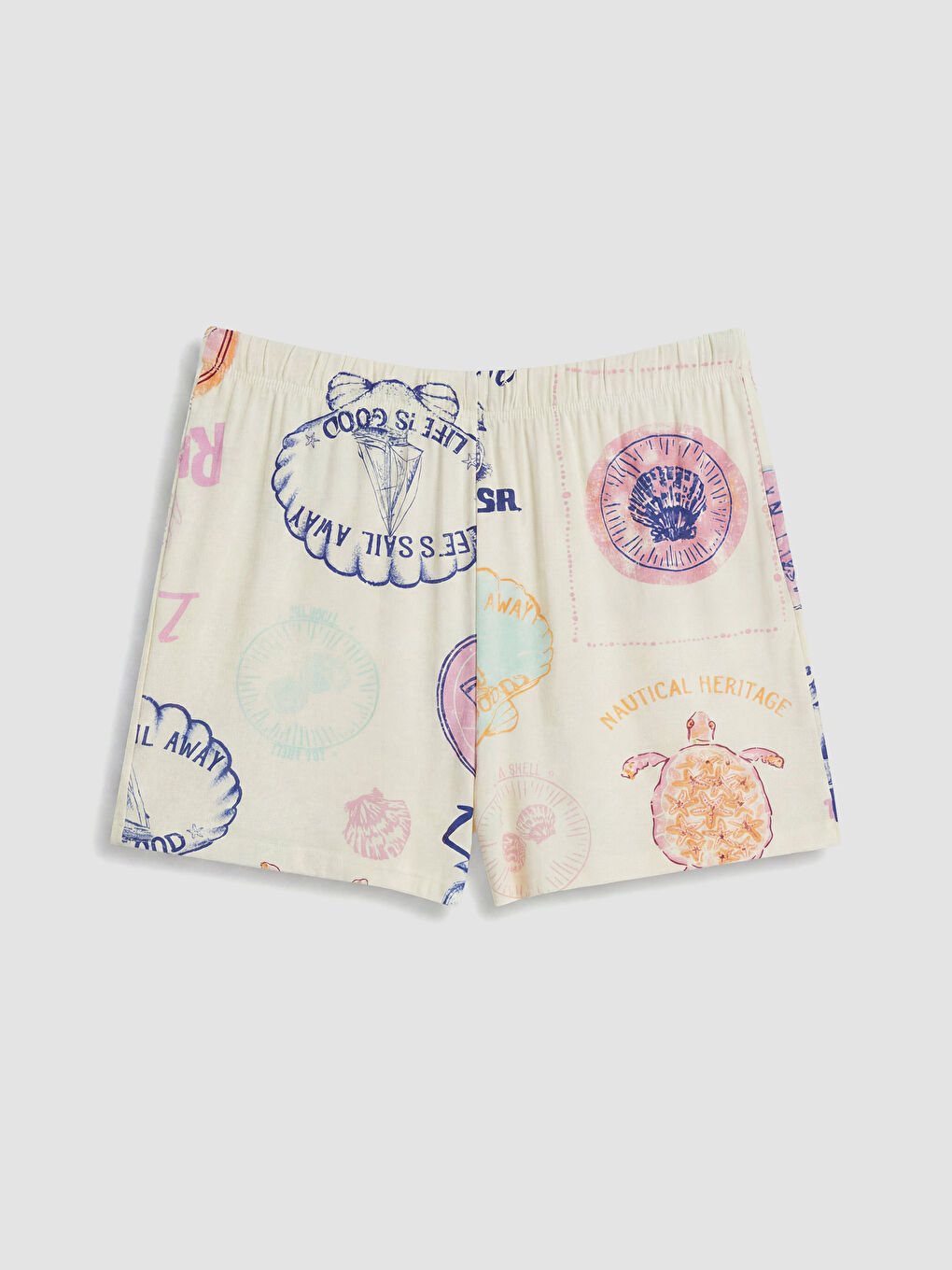 Bej Bisiklet Yaka Kadın Şortlu Pijama Takımı-4