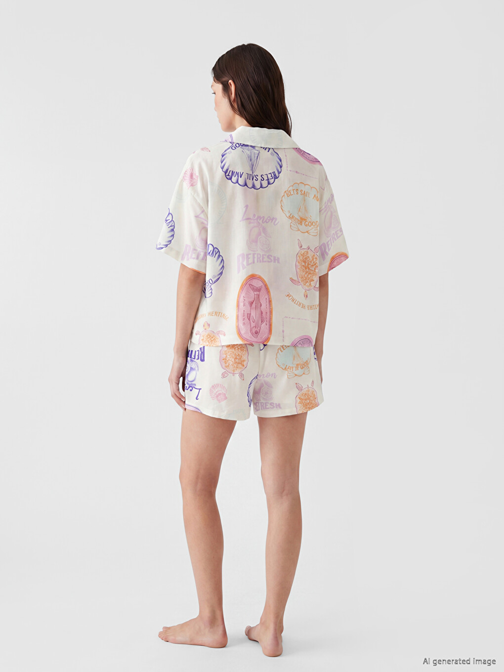 Collared Neck Patterned Women's Shorts Pyjama Set-3