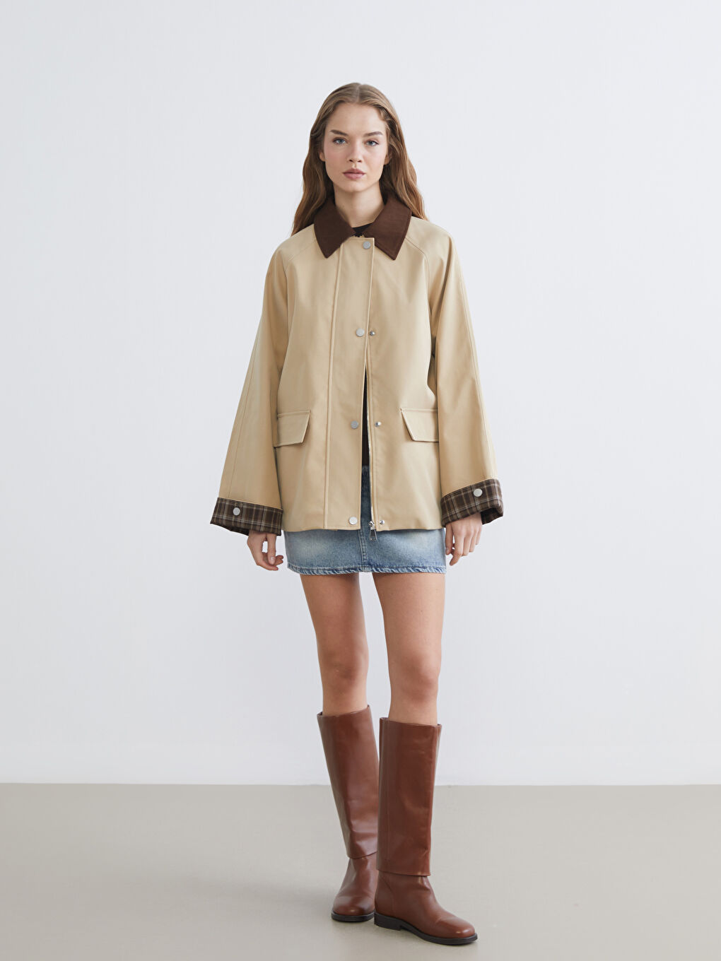 Velvet Shirt Collar Oversize Women's Jacket-1