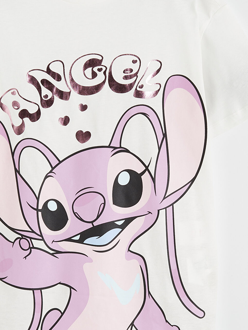 Ekru Bisiklet Yaka Angel Baskılı Kız Çocuk Tişört-2