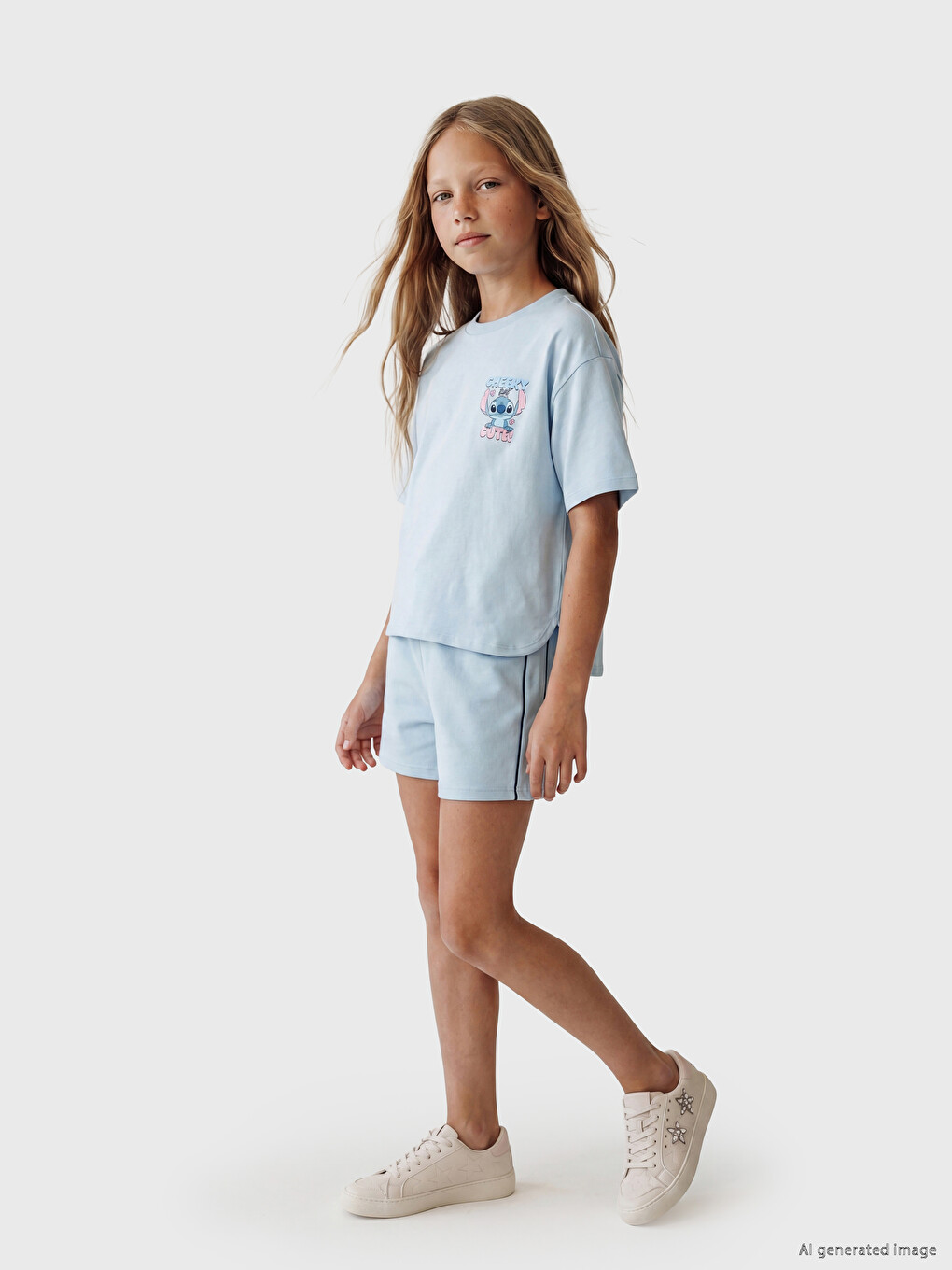 Bluzë dhe pantallona të shkurtra për vajza me stampim Stitch-5