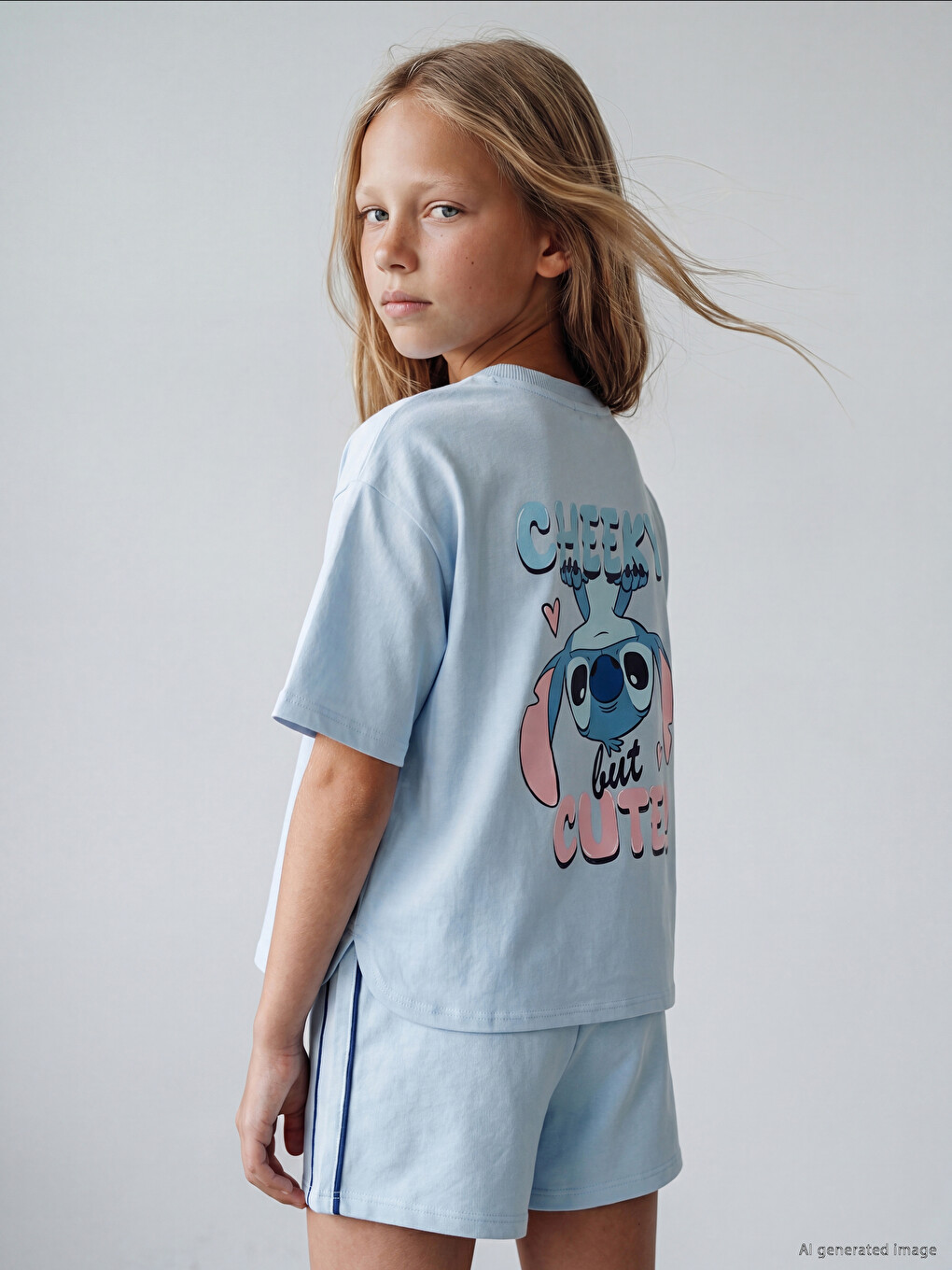 Bluzë dhe pantallona të shkurtra për vajza me stampim Stitch-6