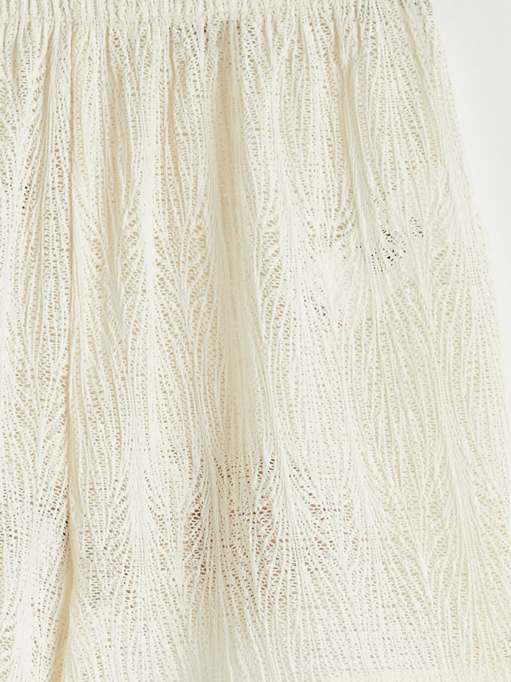 Ekru Beli Lastikli Ajurlu Kadın Plaj Şortu-2