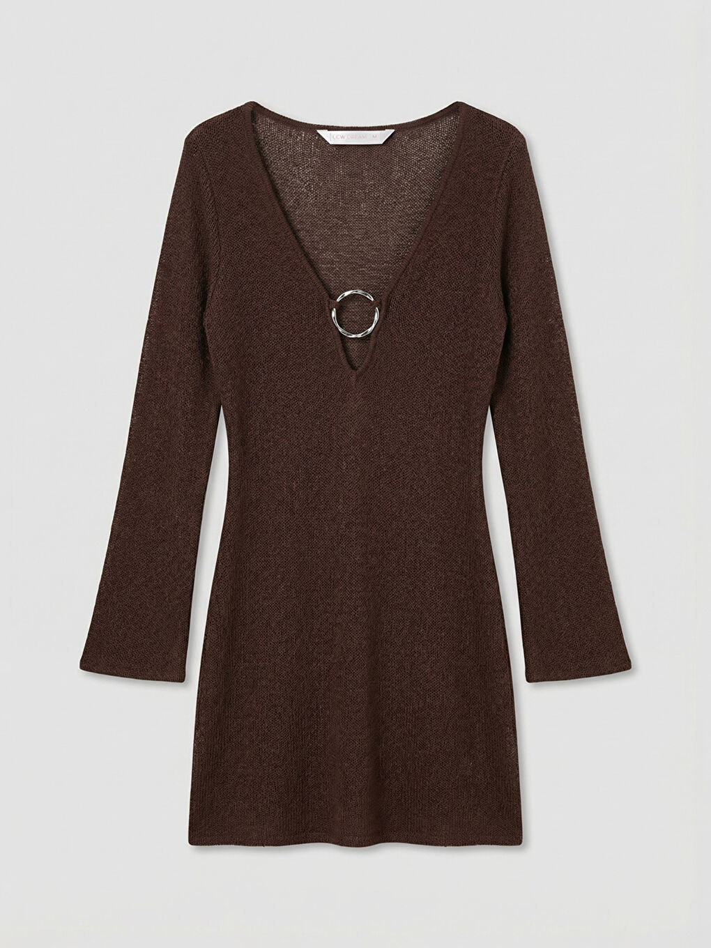 Kahverengi V Yaka Kadın Triko Plaj Elbisesi