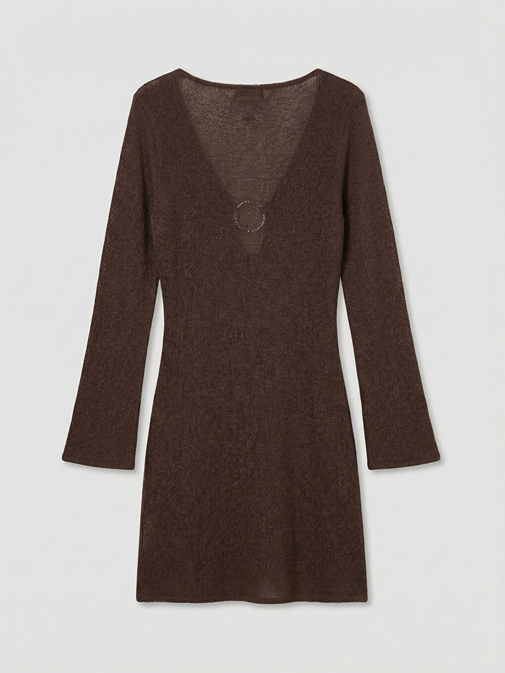 Kahverengi V Yaka Kadın Triko Plaj Elbisesi-1