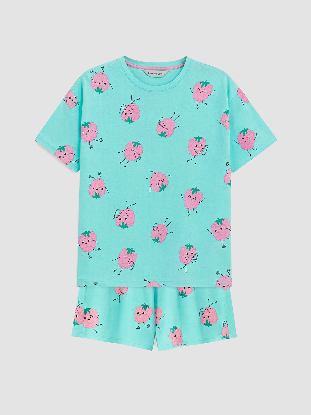 Bisiklet Yaka Desenli Kadın Pijama Takımı-1