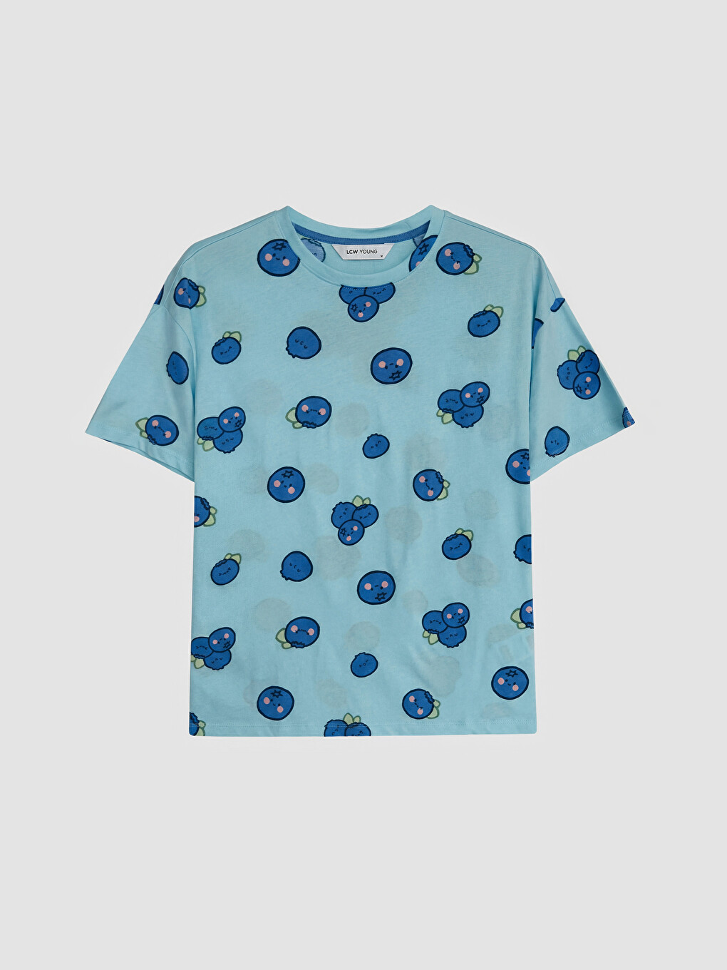 Mavi Bisiklet Yaka Baskılı Kadın Pijama Üstü