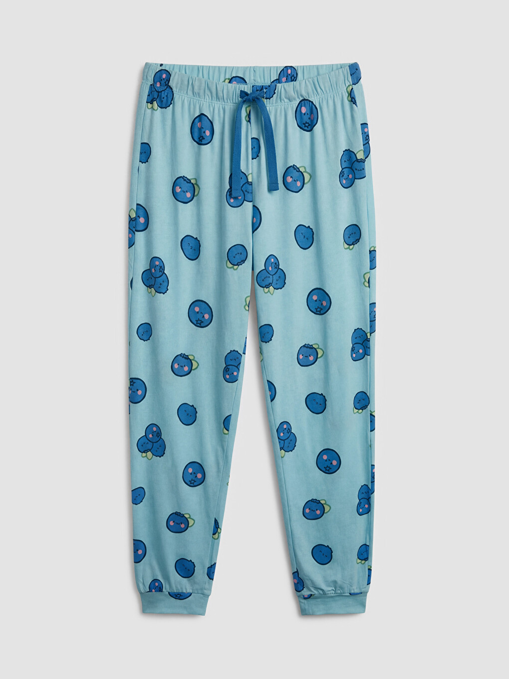 Mavi Beli Lastikli Baskılı Kadın Pijama Altı