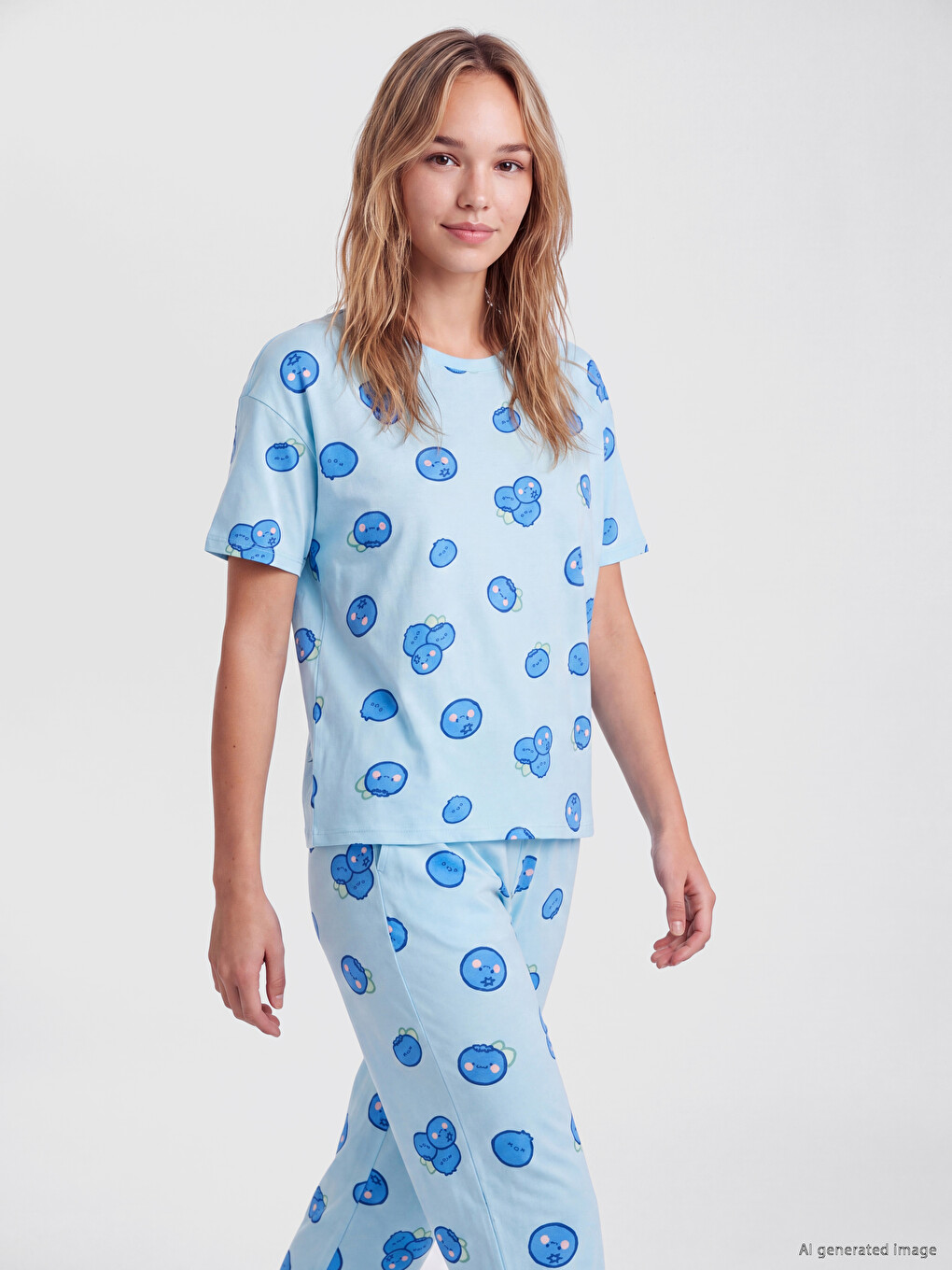 Crew Neck Patterned Women's Pyjamas Set-1