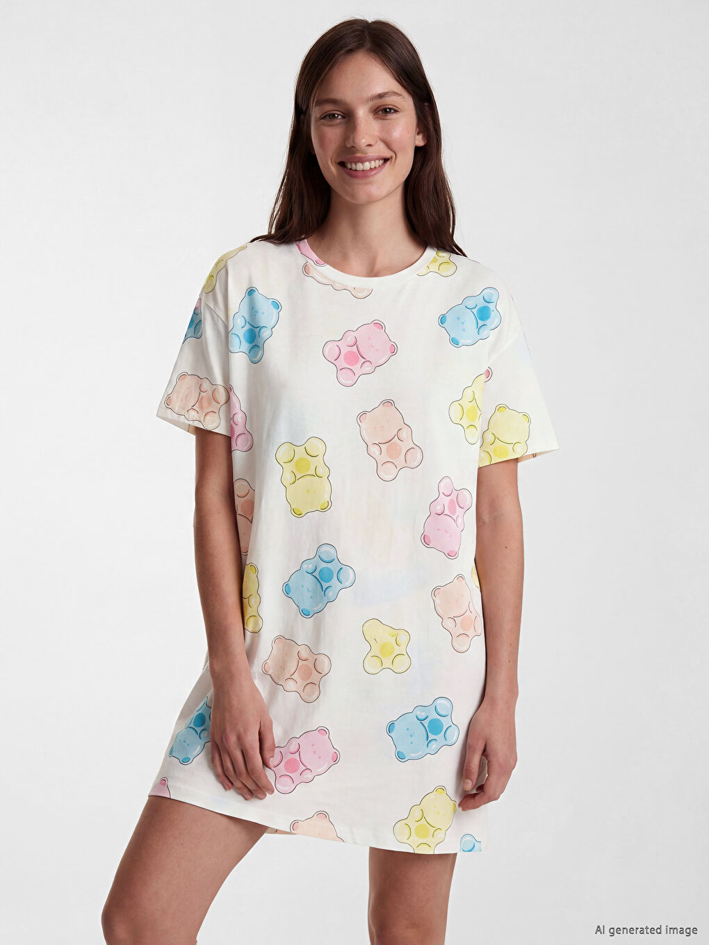 Дамска нощница с шарки с обло деколте-1